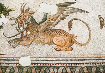 Mozaïek van een Tijger-Griffioen die een hagedis eet, Arasta Bazaar, Sultan Ahmet Moskee, Istanbul door Roman Roman