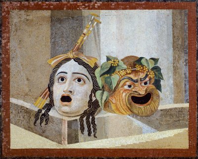 Mozaïek met theatrale maskers, uit Villa Adriana, Lazio door Roman Roman