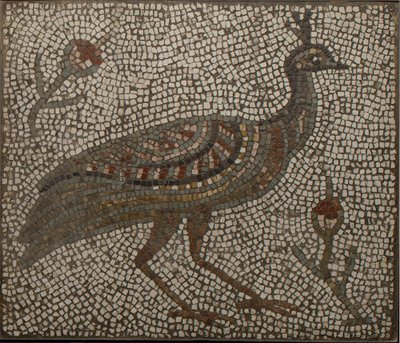Mozaïek met een pauw en bloemen, 3e-4e eeuw (detail) door Roman Roman