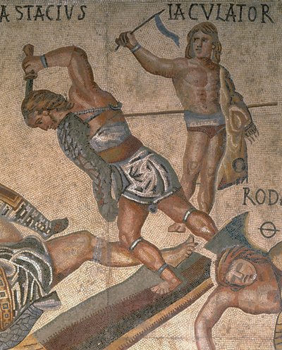 Mozaïek met een scène van vechtende gladiatoren (detail) door Roman Roman