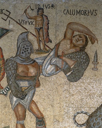 Mozaïek met een scène van vechtende gladiatoren (detail) door Roman Roman