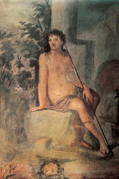Narcissus bij fontein, fresco uit Huis van Loreio Tiburtino, Pompeii, Campania, Romeinse beschaving door Roman Roman