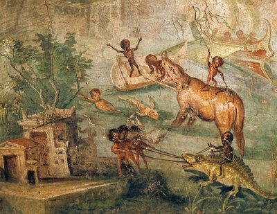 Nilotisch landschap met pygmeeën, uit het Huis van de Arts, Pompeii door Roman Roman