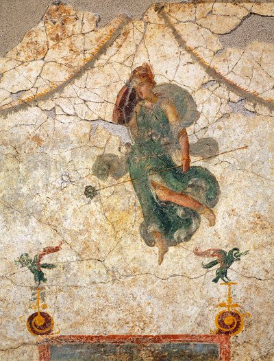 Schilderij in de Vierde Pompeiaanse stijl met een Maenade die een thyrsus vasthoudt door Roman Roman