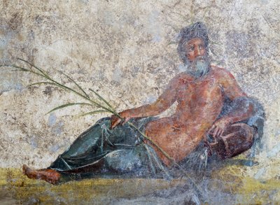 Riviergod, fresco uit Pompeii, Campania, Italië, Romeinse Beschaving door Roman Roman