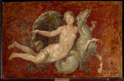 Romeinse kunst: een vrouw rijdend op een zeepaard. Fresco uit Stabia. door Roman Roman