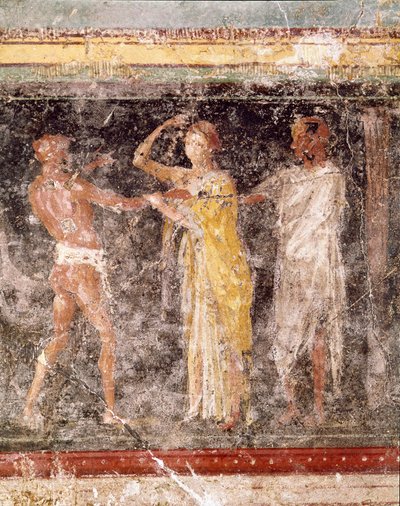 Romeinse kunst: gevechtsscène tussen een man en een vrouw, uit de fries van kamer C, Villa Farnesina Rome museo nazionale romano door Roman Roman
