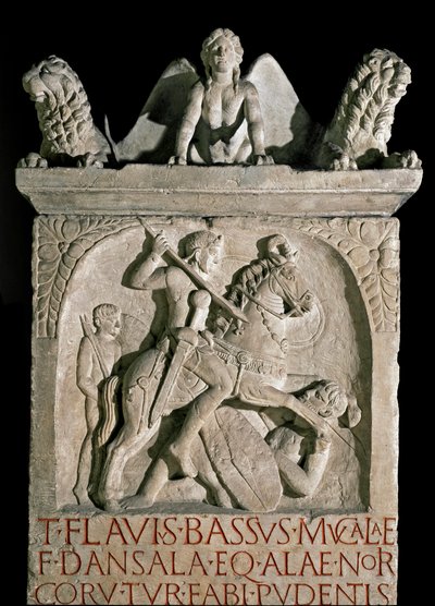 Romeinse kunst: grafsteen van de aristocraat en Romeinse politicus Flavius Bassus Herculanus (bekend rond 449-452) 5e eeuw na Christus. Rome, Museo della Civilta Romana door Roman Roman