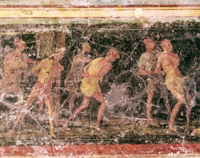 Romeinse kunst: slaven - detail van het fresco van de fries van kamer C, Villa Farnesina Rome museo nazionale romano door Roman Roman
