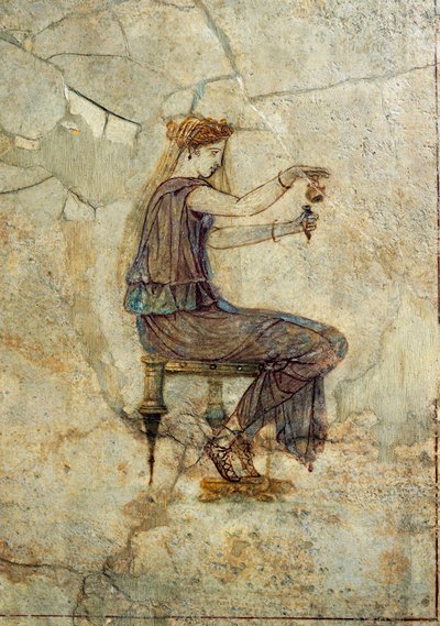 Romeinse beschaving, fresco van een meisje dat parfum giet, uit Pompeii door Roman Roman