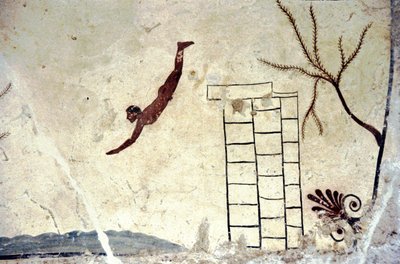 Romeins muurschildering van het graf genaamd de duiker door Roman Roman