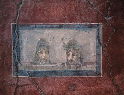 Twee theatrale maskers, 1e eeuw v.Chr.-AD 79 door Roman Roman