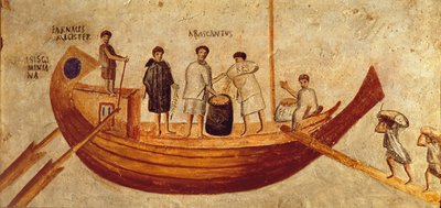 Lossen van graan van het schip, Isis Giminiana, uit Ostia, 2e-3e eeuw door Roman Roman