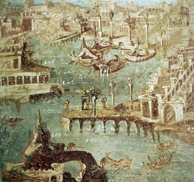 Uitzicht op de haven van de stad Campana (Pozzuoli) in Italië, Fresco van Stabia. door Roman Roman