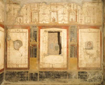 Muurdecoratie in Vierde Pompeiaanse Stijl, uit Huis van Loreio Tiburtino, Pompeii, Campania, Romeinse beschaving door Roman Roman