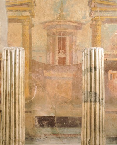 Muurschildering in Tweede Pompeiaanse Stijl, uit Huis van het Labyrint, Pompeii, Campania, Romeinse beschaving door Roman Roman