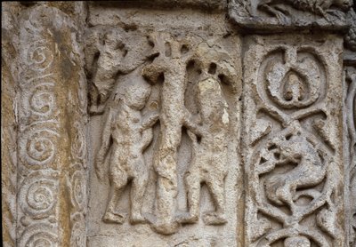 Adam en Eva. Detail van de gevel van de Basiliek, begin 12e eeuw door Romanesque