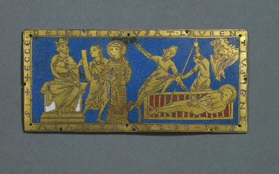Veroordeling en martelaarschap van Sint Laurentius, ca. 1180 door Romanesque
