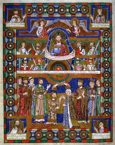 Kroning van Hendrik de Leeuw en zijn huwelijk met Mathilde, uit het Evangelie van Hendrik de Leeuw door Romanesque