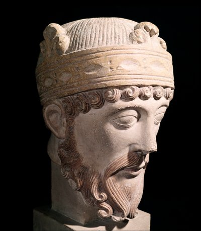 Portret van Karolingische koning van West-Francië Lothair (stenen sculptuur) door Romanesque