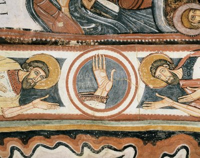 Romaans kunst: De rechterhand van God en de patriarchen Elijah en Henoch (of Enoch). Detail. door Romanesque