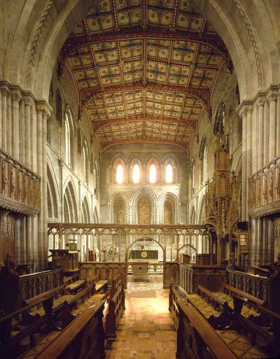Romaans kunst: binnenaanzicht van de kerk van Saint David gebouwd tussen de 6e en 12e eeuw. Saint David