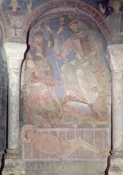 Het martelaarschap van St. Laurentius in aanwezigheid van prefect Dacien, begin 12e eeuw door Romanesque