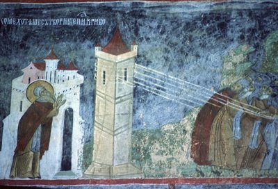 Scène uit het leven van St. Pachomius, noordmuur van de kerk, ca. 1601 door Romanian School