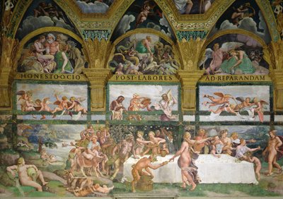 Kamer van Cupido en Psyche, voorbereidingen voor het banket van de goden voor het huwelijk van Cupido en Psyche door Romano Giulio