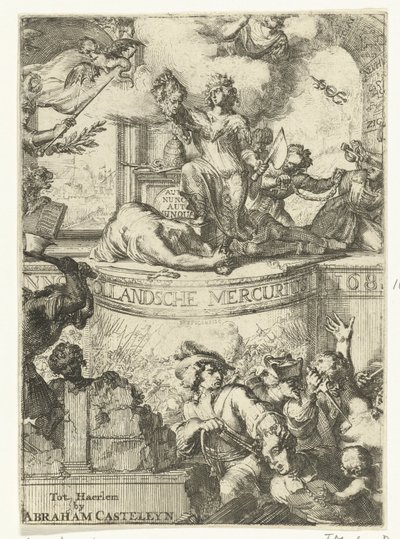 Titelpagina voor de Hollandsche Mercurius over het jaar 168(5?) door Romeyn de Hooghe (attributed to)