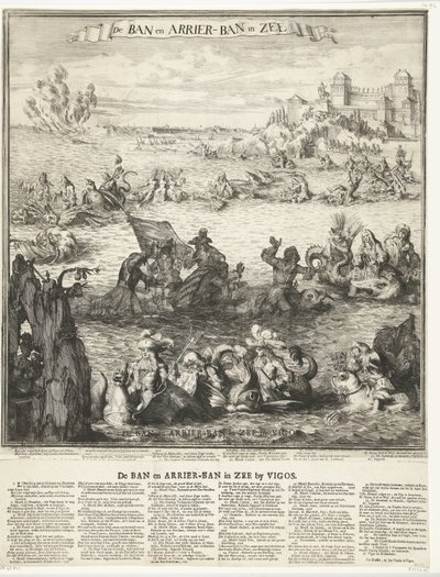 Spotprent op het nemen van de zilvervloot bij Vigo, 1702 door Romeyn de Hooghe (possibly)