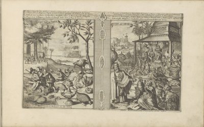 Bomen, dieren en noten; Verering van godsbeelden door Romeyn de Hooghe