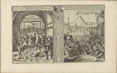 Hoofdman Smith bij de Virginianen; Koninklijk feest in Pegu door Romeyn de Hooghe
