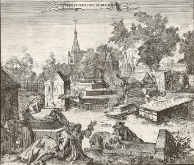 Rouw in de Portugees-Joodse begraafplaats van Beth Haim van Ouderkerk aan de Amstel in Nederland - Gravure door Romeyn de Hooghe (1645-1708) door Romeyn de Hooghe