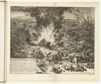 Opblazen van de schipbrug van Parma over de Schelde, 1585 door Romeyn de Hooghe
