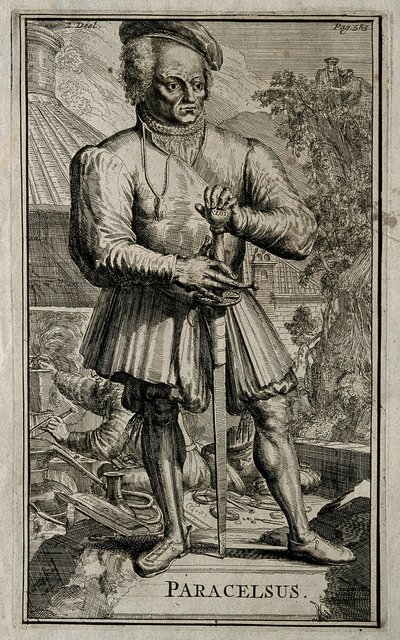 Philippus Theophrastus Aureolus Bombastus von Hohenheim Paracelsus door Romeyn de Hooghe