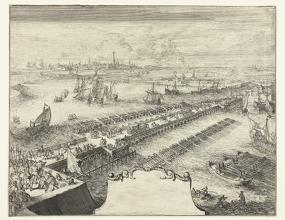 Schipbrug van Parma over de Schelde, 1585 door Romeyn de Hooghe