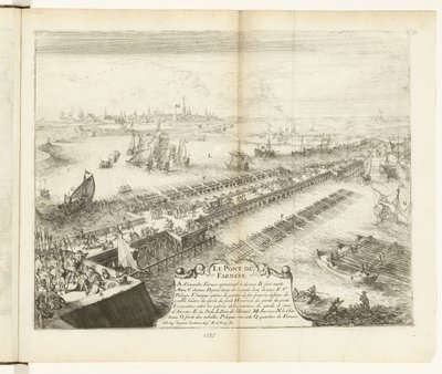 Schipbrug van Parma over de Schelde, 1585 door Romeyn de Hooghe