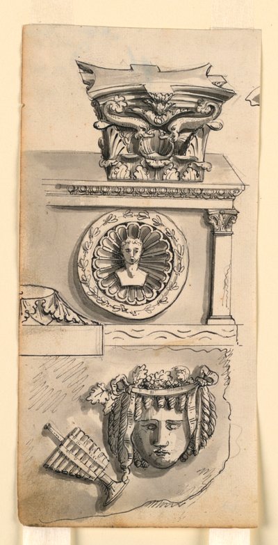 Ontwerpen voor een Kapiteel, Sarcofaag en Reliëf door Romolo Achille Liverani