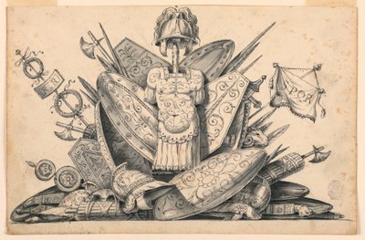 Tekening, Wapentrofee, 1830-1850 door Romolo Achille Liverani