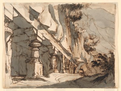Toneelontwerp, Grot en Tempel door Romolo Achille Liverani