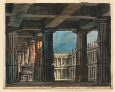Toneelontwerp, Klassieke Loggia en Binnenplaats door Romolo Achille Liverani