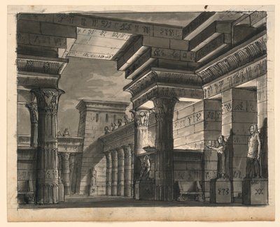 Toneelontwerp, Egyptische gebouwen door Romolo Achille Liverani