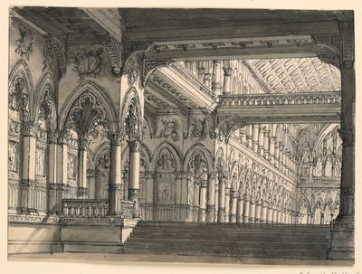 Toneelontwerp, interieur van gotische hal door Romolo Achille Liverani