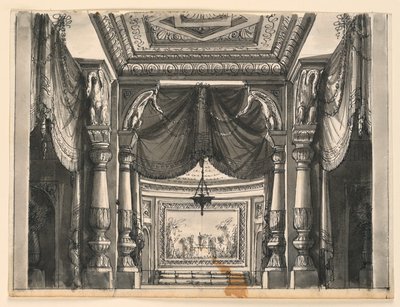 Toneelontwerp, interieur van oosters paleis door Romolo Achille Liverani