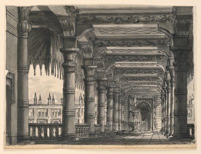 Toneelontwerp, Loggia met Fontein in een Oriëntaals Paleis door Romolo Achille Liverani
