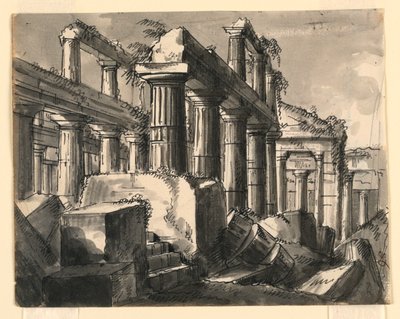 Toneelontwerp, Ruïnes van Tempel door Romolo Achille Liverani