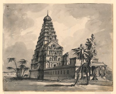 Toneelontwerp, uitzicht op Indiase tempel door Romolo Achille Liverani