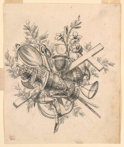 Trofee met symbolen van de deugden door Romolo Achille Liverani