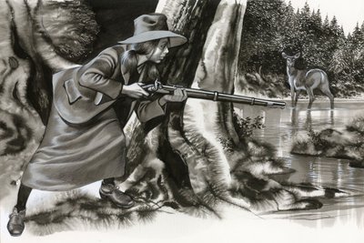 Annie Oakley schiet een bok door Ron Embleton
